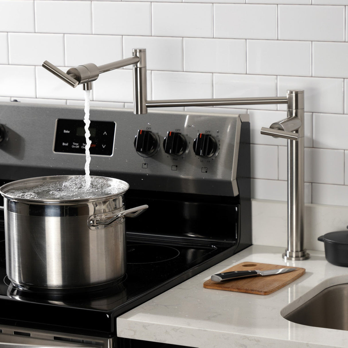 Manhattan KS4708CML Single-Hole Deck Mount Pot Filler, Brushed Nickel