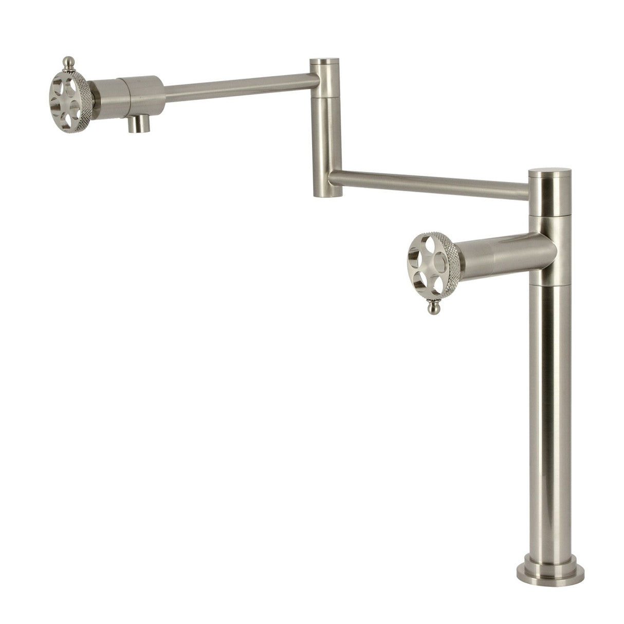 Webb KS4708RKX Two-Handle 1-Hole Deck Mount Pot Filler Faucet with Knurled Handle, Brushed Nickel