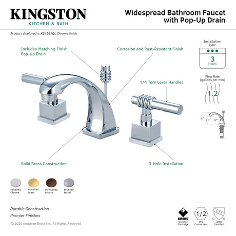 Milano KS4945QL Two-Handle 3-Hole Deck Mount Widespread Bathroom Faucet with Brass Pop-Up, Oil Rubbed Bronze