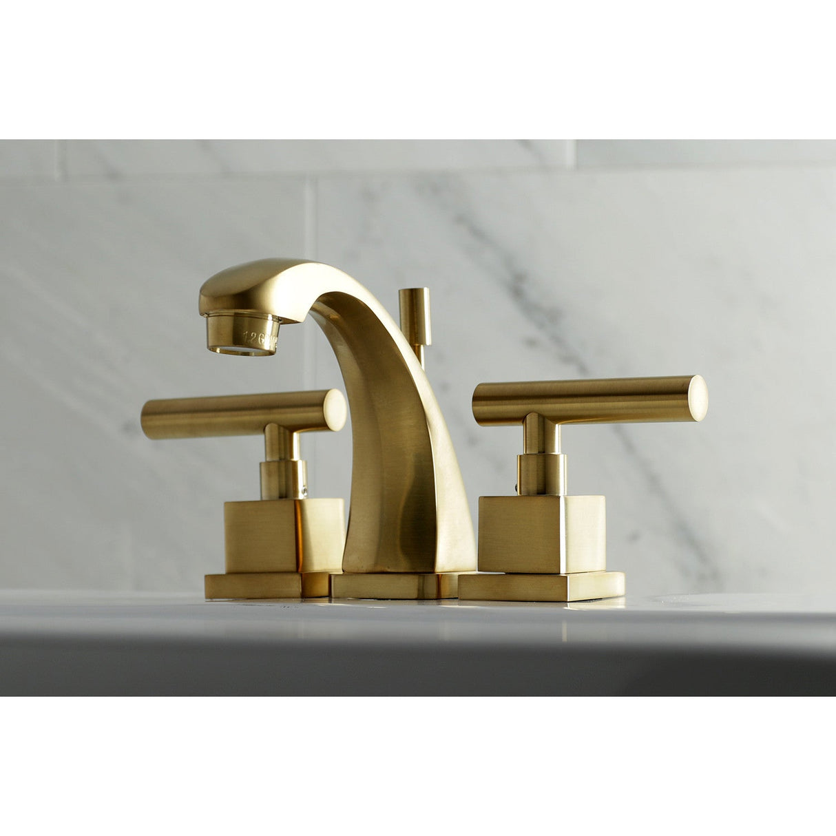 Claremont KS4947CQL Two-Handle 3-Hole Deck Mount Widespread Bathroom Faucet with Brass Pop-Up, Brushed Brass