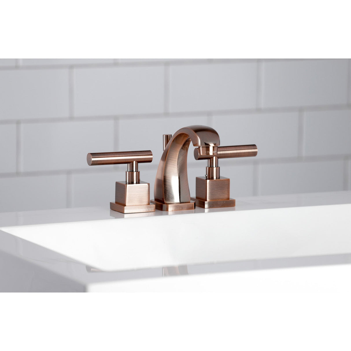 Claremont KS494CQLAC Two-Handle 3-Hole Deck Mount Widespread Bathroom Faucet with Brass Pop-Up, Antique Copper