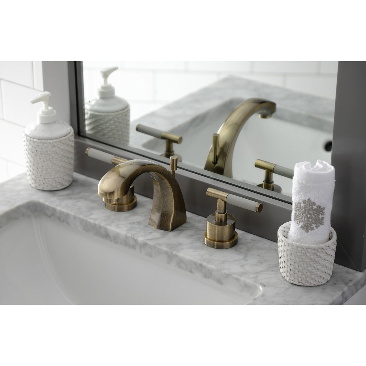 Kaiser KS4983CKL Two-Handle Deck Mount Widespread Bathroom Faucet with Brass Pop-Up, Antique Brass