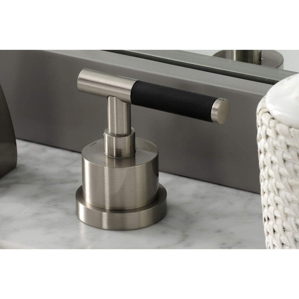 Kaiser KS4988CKL Two-Handle Deck Mount Widespread Bathroom Faucet with Brass Pop-Up, Brushed Nickel