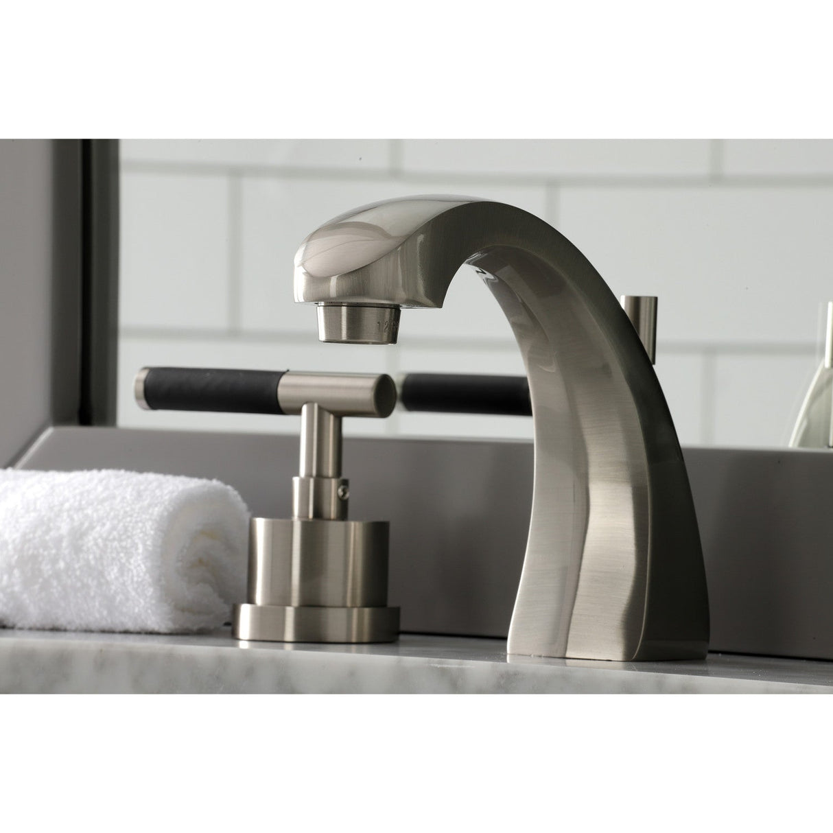 Kaiser KS4988CKL Two-Handle Deck Mount Widespread Bathroom Faucet with Brass Pop-Up, Brushed Nickel