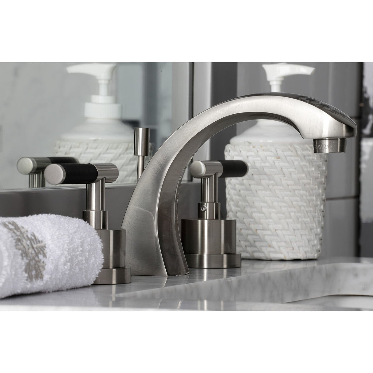 Kaiser KS4988CKL Two-Handle Deck Mount Widespread Bathroom Faucet with Brass Pop-Up, Brushed Nickel