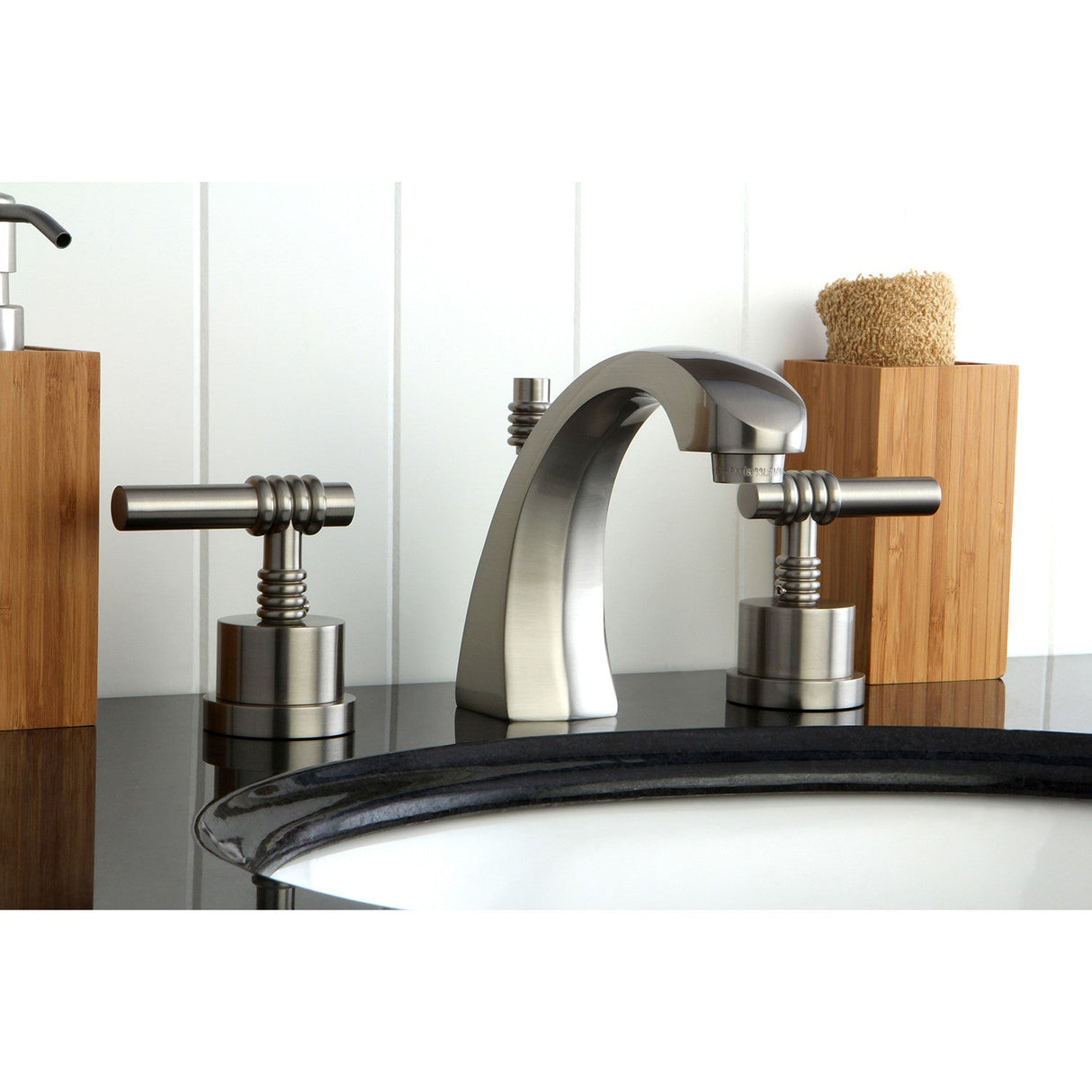 Milano KS4988ML Two-Handle 3-Hole Deck Mount Widespread Bathroom Faucet with Brass Pop-Up, Brushed Nickel