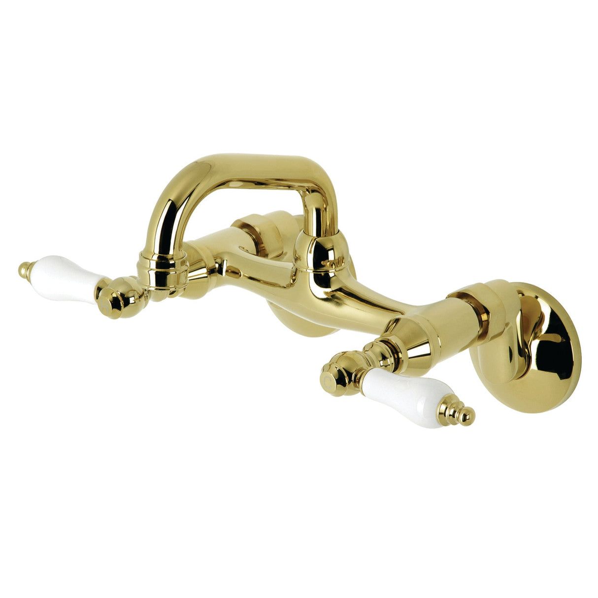 Kingston KS512PB Two-Handle 2-Hole Wall Mount Bar Faucet, Polished Brass