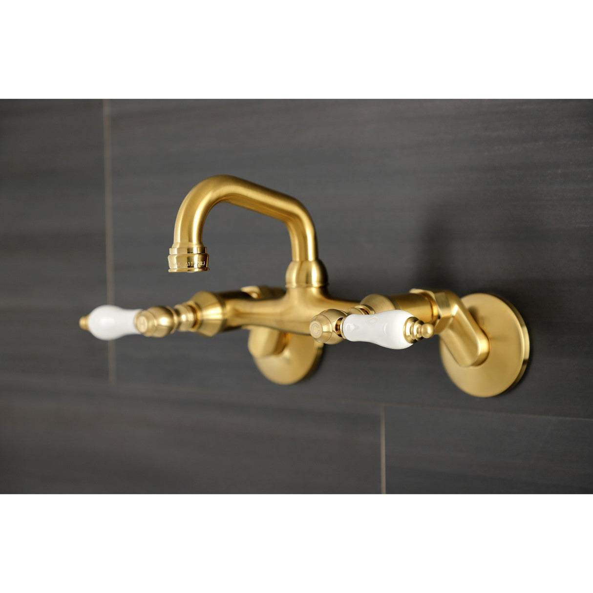 Kingston KS512SB Two-Handle 2-Hole Wall Mount Bar Faucet, Brushed Brass