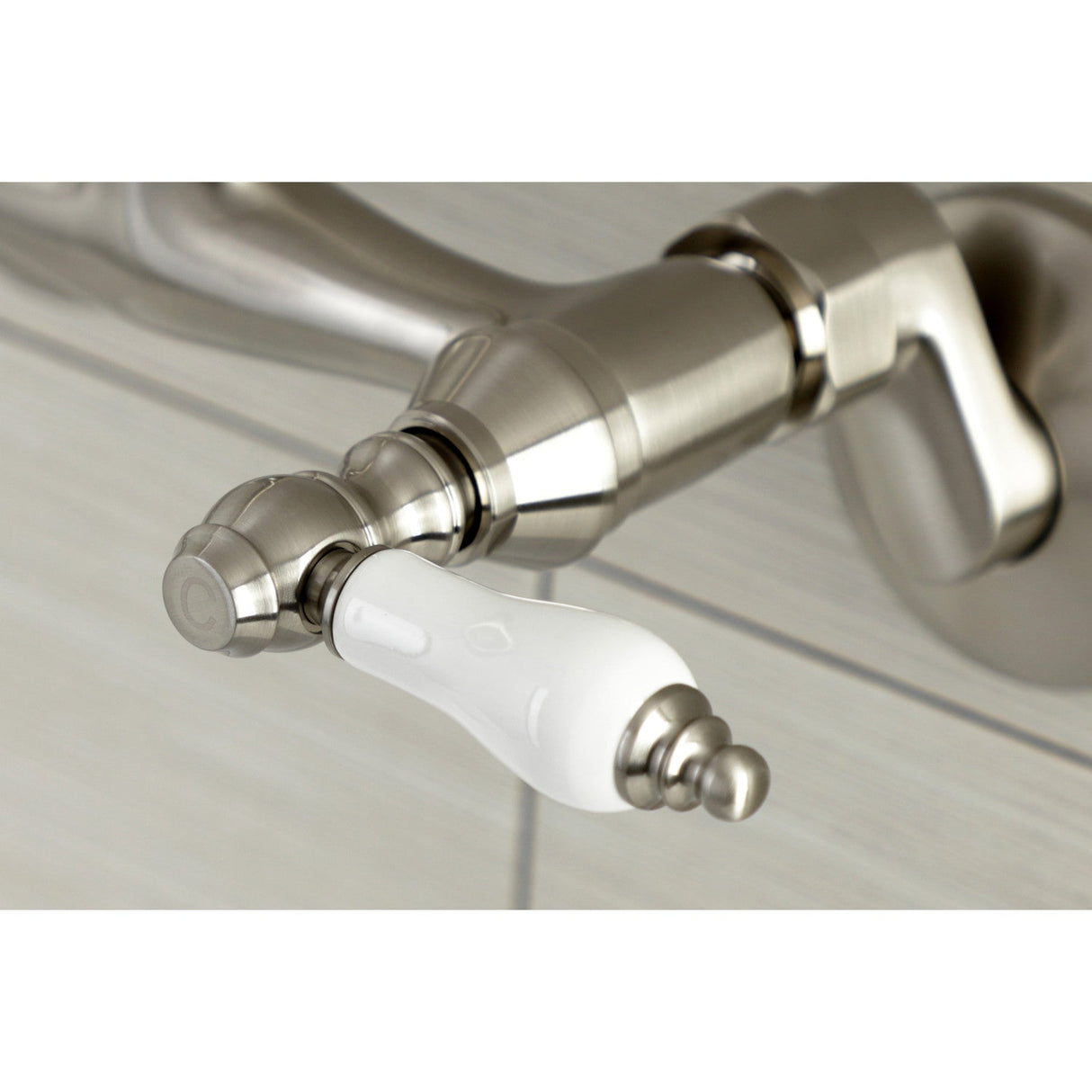 Kingston KS512SN Two-Handle 2-Hole Wall Mount Bar Faucet, Brushed Nickel