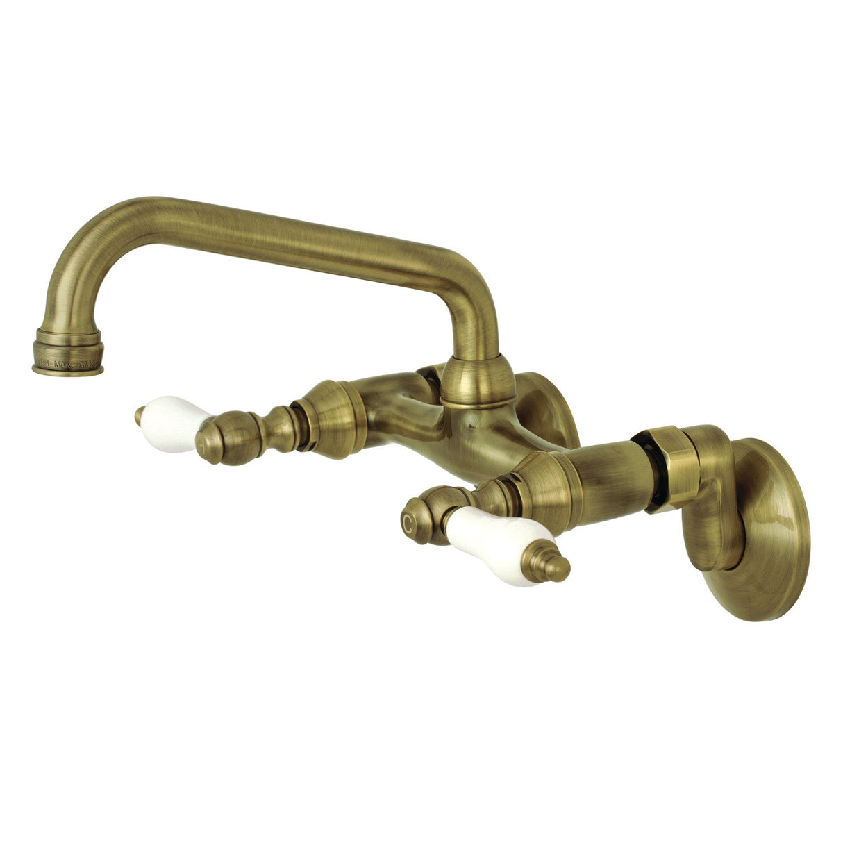 Kingston KS513AB Two-Handle 2-Hole Wall Mount Kitchen Faucet, Antique Brass
