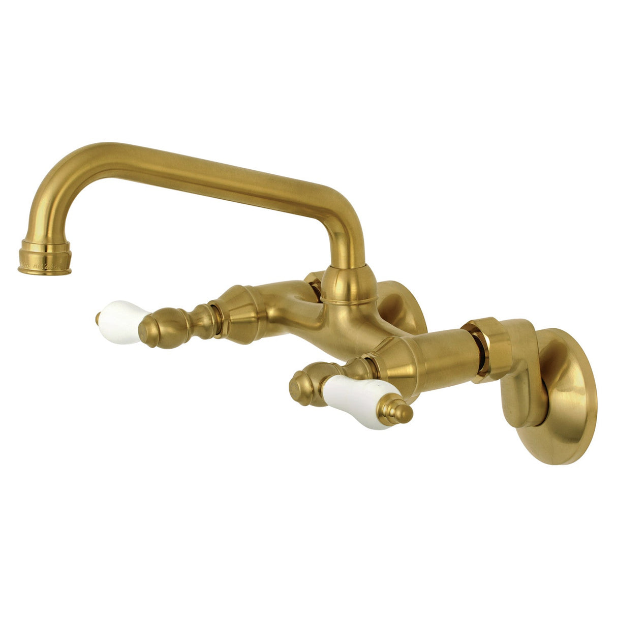 Kingston KS513SB Two-Handle 2-Hole Wall Mount Kitchen Faucet, Brushed Brass