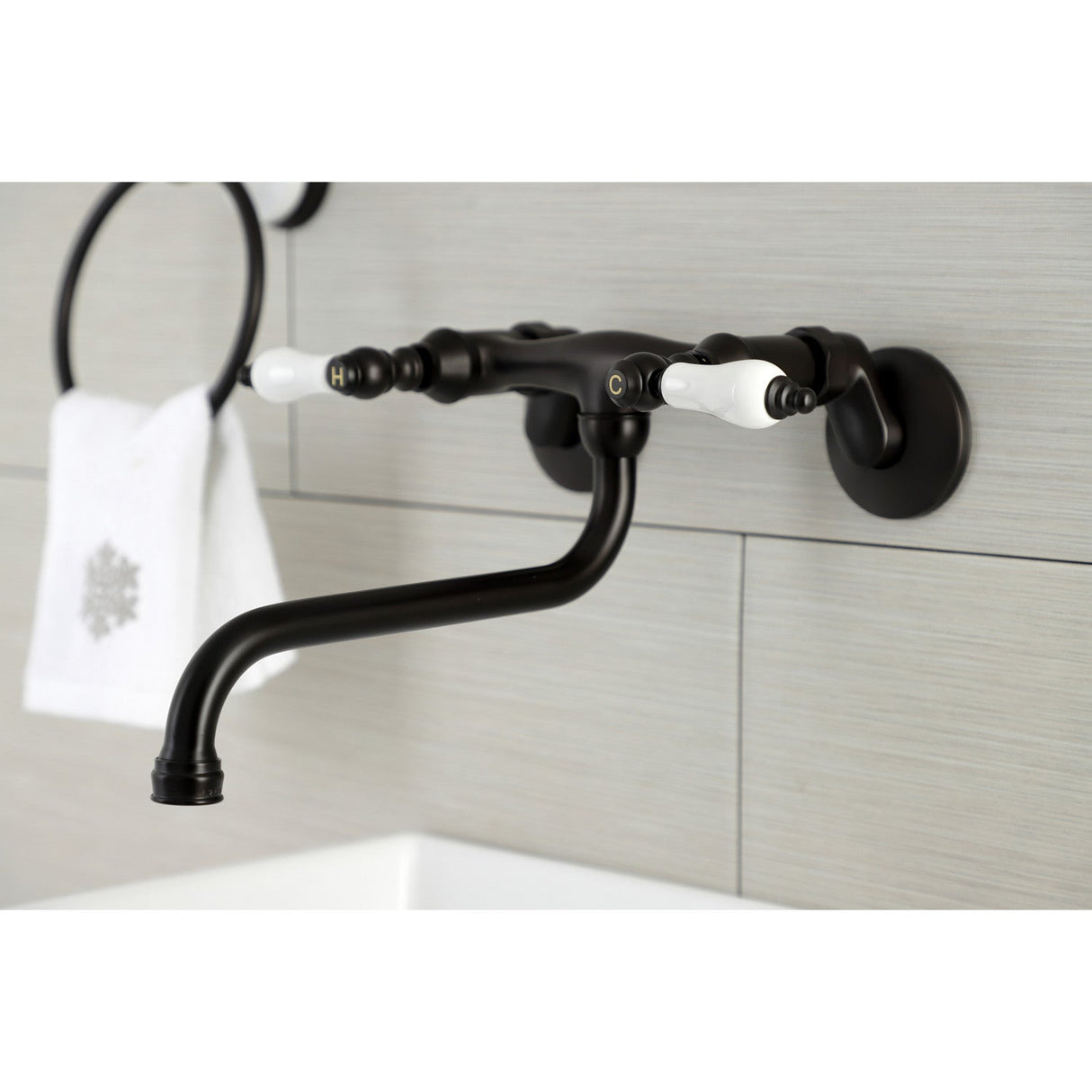 Kingston KS515ORB Two-Handle 2-Hole Wall Mount Bathroom Faucet, Oil Rubbed Bronze