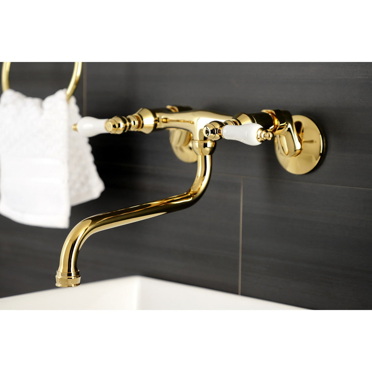 Kingston KS515PB Two-Handle 2-Hole Wall Mount Bathroom Faucet, Polished Brass
