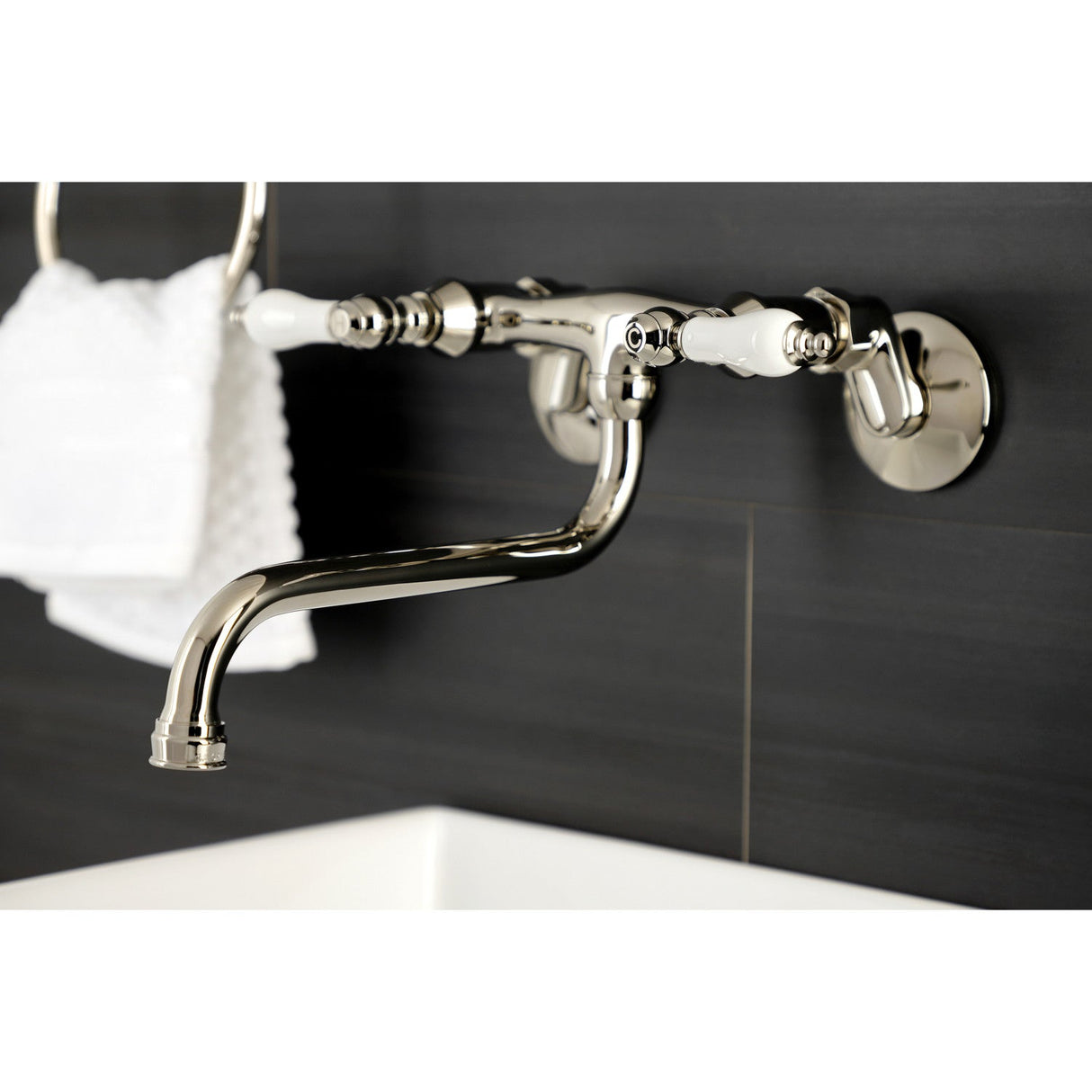 Kingston KS515PN Two-Handle 2-Hole Wall Mount Bathroom Faucet, Polished Nickel