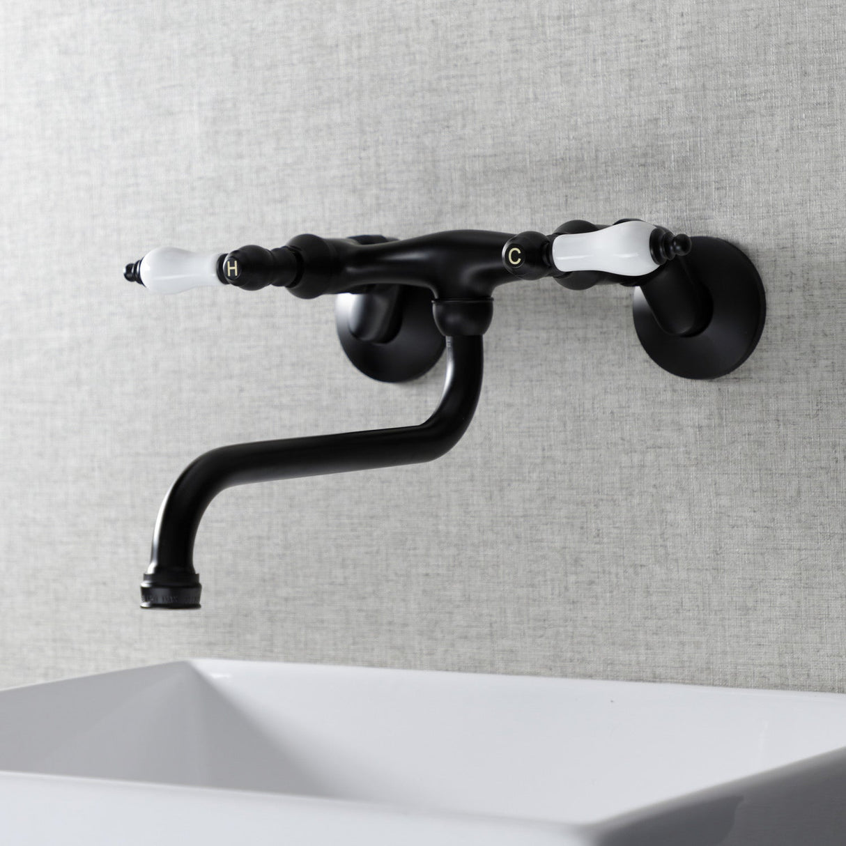 Kingston KS516MB Two-Handle 2-Hole Wall Mount Bathroom Faucet, Matte Black