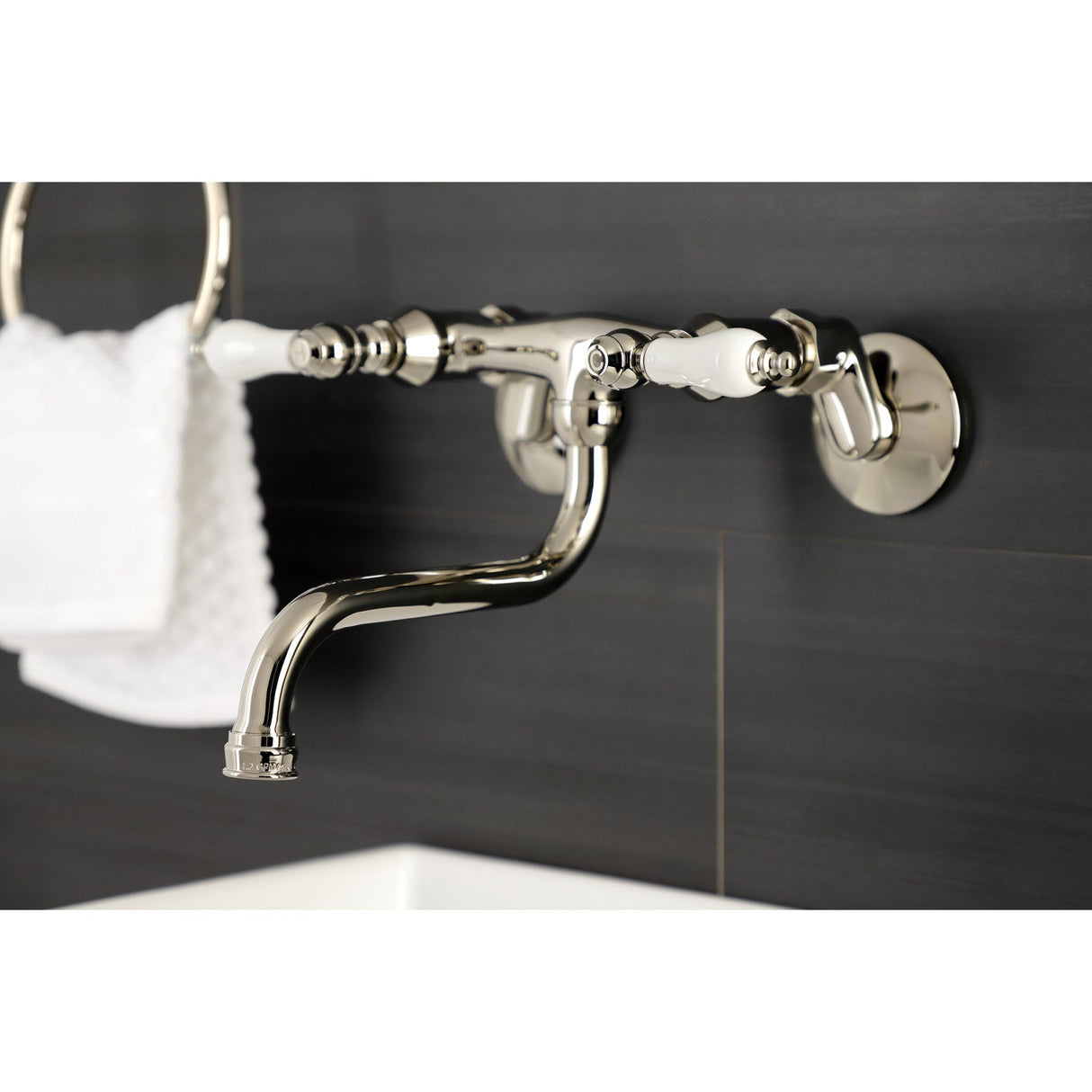 Kingston KS516PN Two-Handle 2-Hole Wall Mount Bathroom Faucet, Polished Nickel
