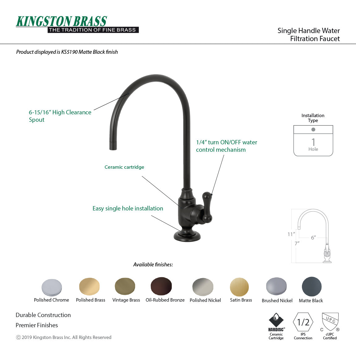 Royale KS5195AL Single-Handle 1-Hole Deck Mount Water Filtration Faucet, Oil Rubbed Bronze