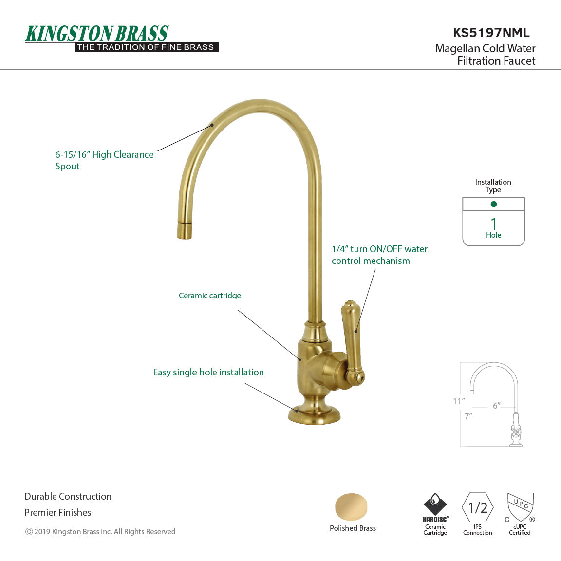 Magellan KS5197NML Single-Handle 1-Hole Deck Mount Water Filtration Faucet, Brushed Brass