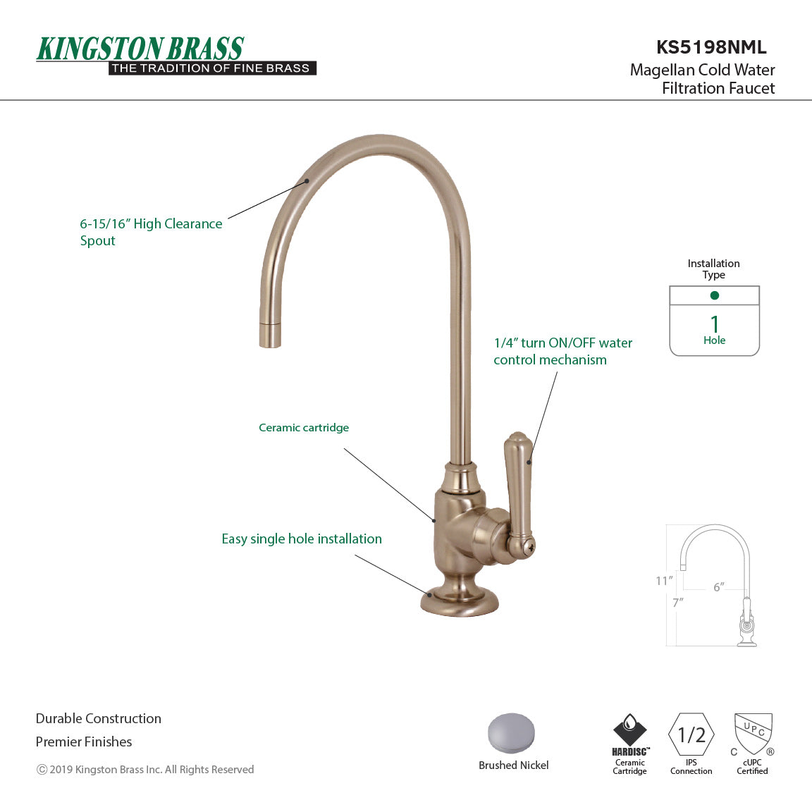 Magellan KS5198NML Single-Handle 1-Hole Deck Mount Water Filtration Faucet, Brushed Nickel