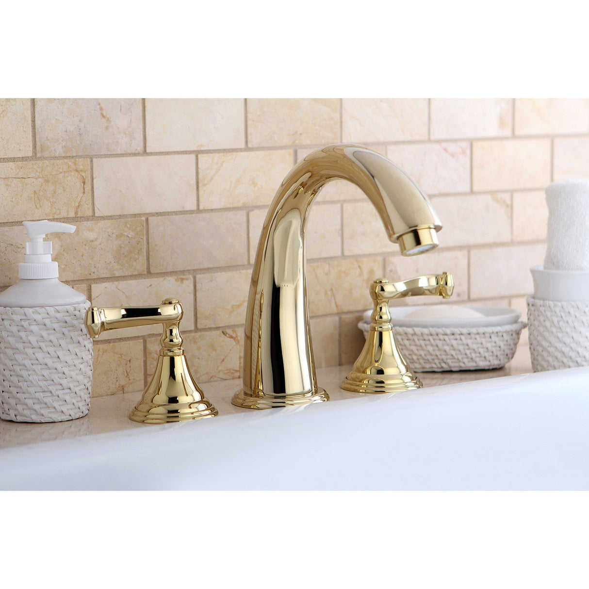 Royale KS5362FL Two-Handle 3-Hole Deck Mount Roman Tub Faucet, Polished Brass