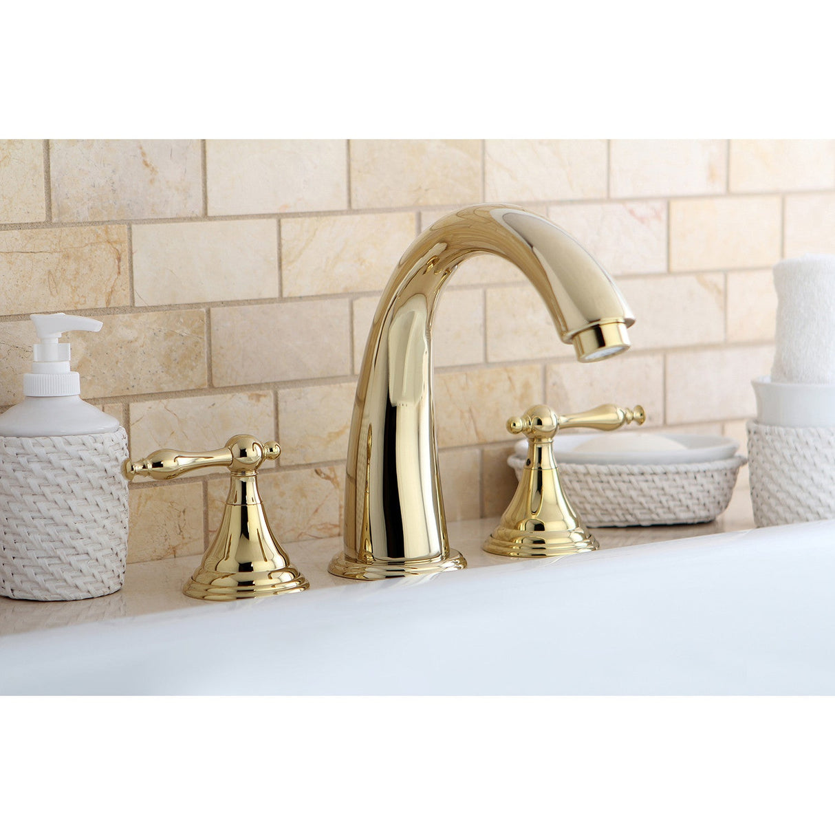 Royale KS5362NL Two-Handle 3-Hole Deck Mount Roman Tub Faucet, Polished Brass