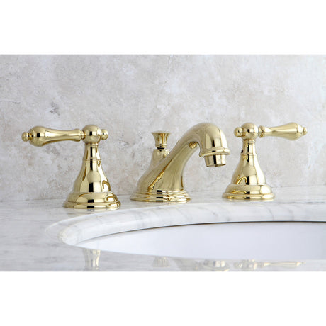 KS5562AL Two-Handle 3-Hole Deck Mount Widespread Bathroom Faucet with Brass Pop-Up, Polished Brass