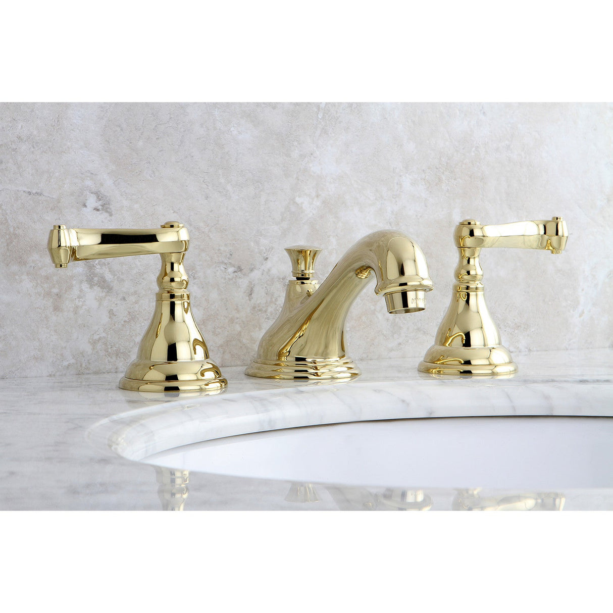 Royale KS5562FL Two-Handle 3-Hole Deck Mount Widespread Bathroom Faucet with Brass Pop-Up, Polished Brass