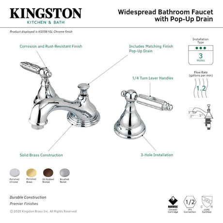 Georgian KS5568GL Two-Handle 3-Hole Deck Mount Widespread Bathroom Faucet with Brass Pop-Up, Brushed Nickel