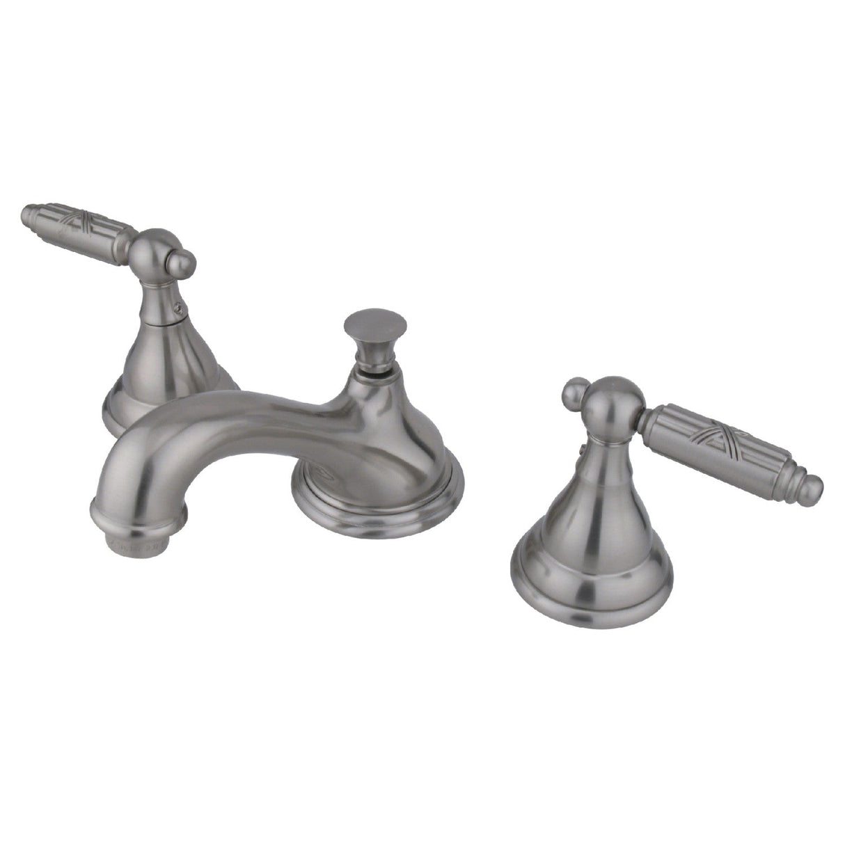 Georgian KS5568GL Two-Handle 3-Hole Deck Mount Widespread Bathroom Faucet with Brass Pop-Up, Brushed Nickel