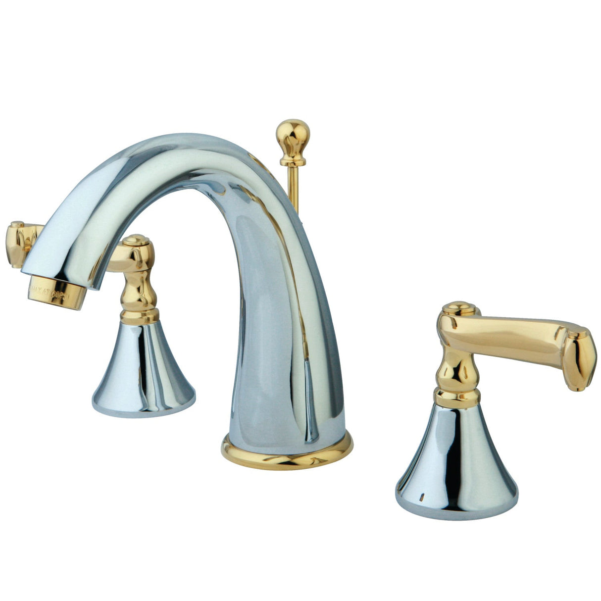 Royale KS5974FL Two-Handle 3-Hole Deck Mount Widespread Bathroom Faucet with Brass Pop-Up, Polished Chrome/Polished Brass