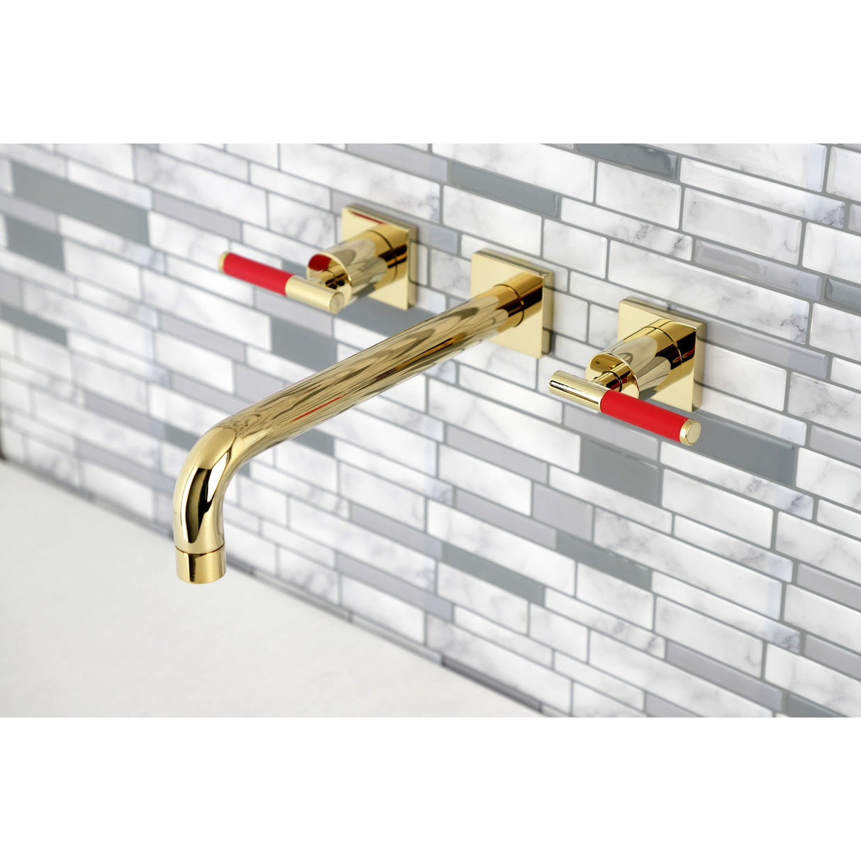 Kaiser KS6022CKL Two-Handle 3-Hole Wall Mount Roman Tub Faucet, Polished Brass