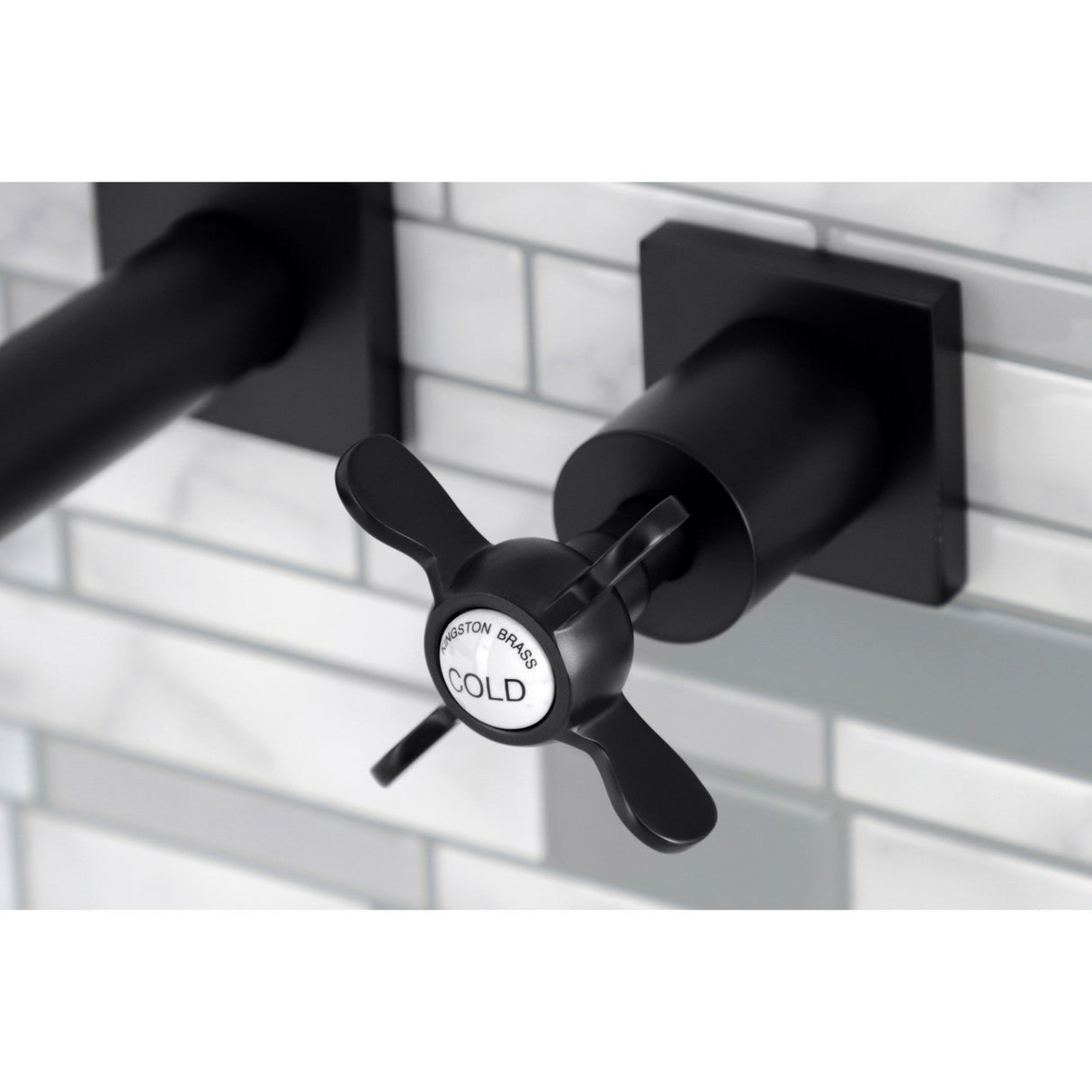 Essex KS6120BEX Two-Handle 3-Hole Wall Mount Bathroom Faucet, Matte Black