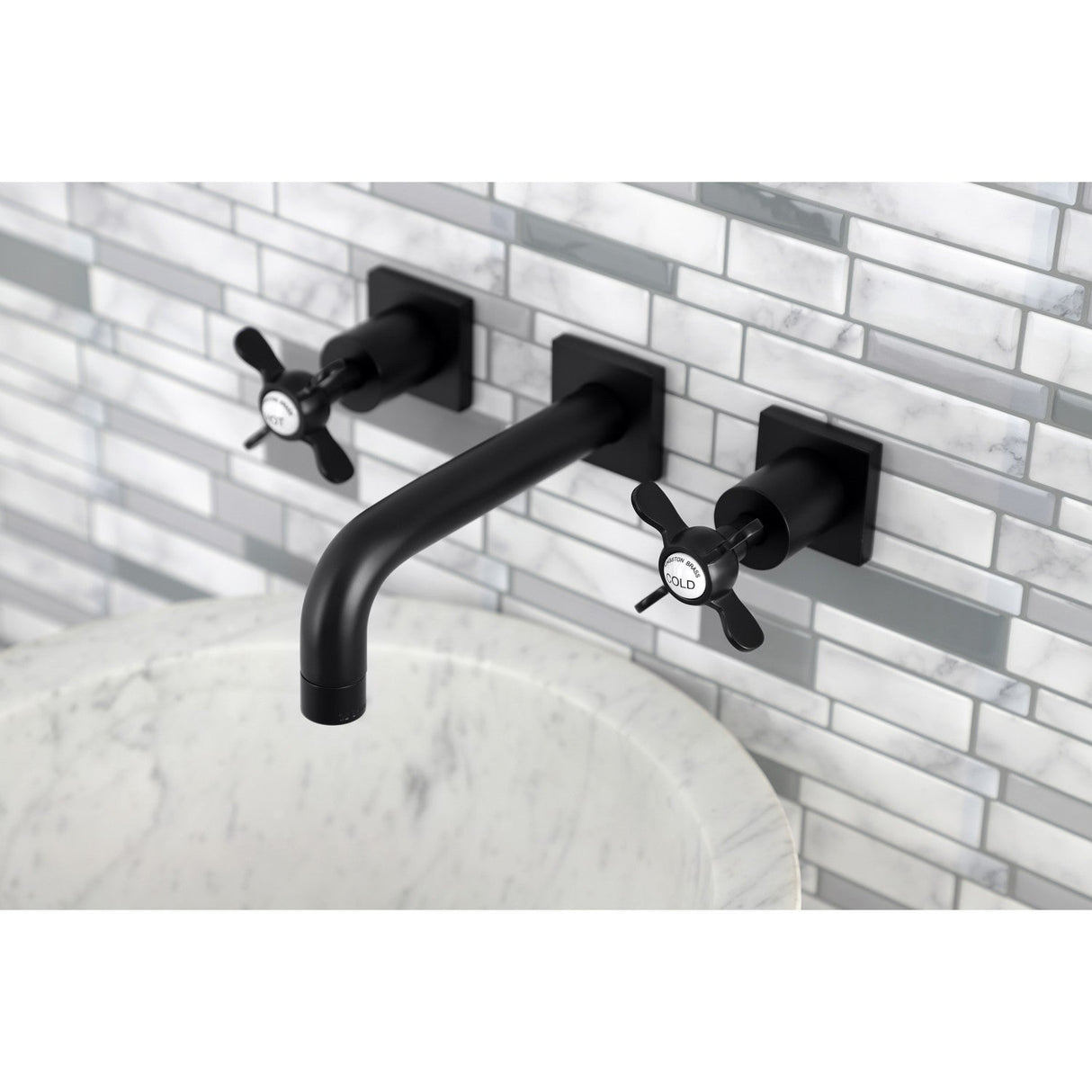 Essex KS6120BEX Two-Handle 3-Hole Wall Mount Bathroom Faucet, Matte Black