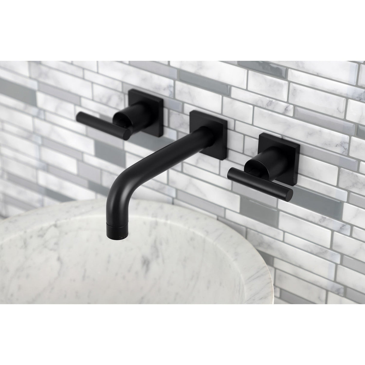 Manhattan KS6120CML Two-Handle 3-Hole Wall Mount Bathroom Faucet, Matte Black