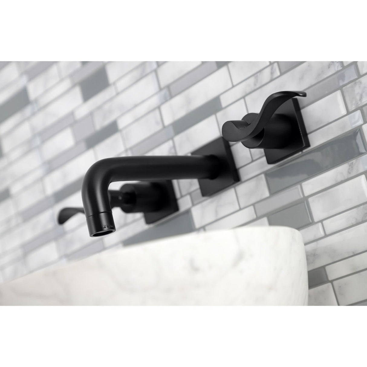 NuWave KS6120DFL Two-Handle 3-Hole Wall Mount Bathroom Faucet, Matte Black