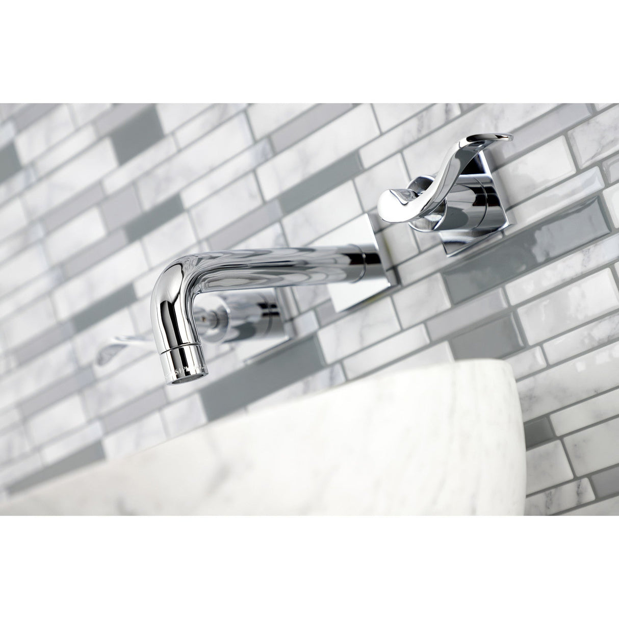 NuWave KS6121DFL Two-Handle 3-Hole Wall Mount Bathroom Faucet, Polished Chrome