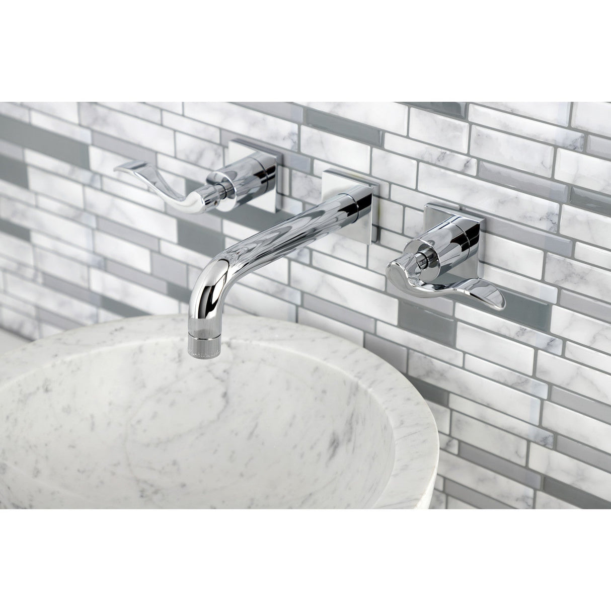 NuWave KS6121DFL Two-Handle 3-Hole Wall Mount Bathroom Faucet, Polished Chrome
