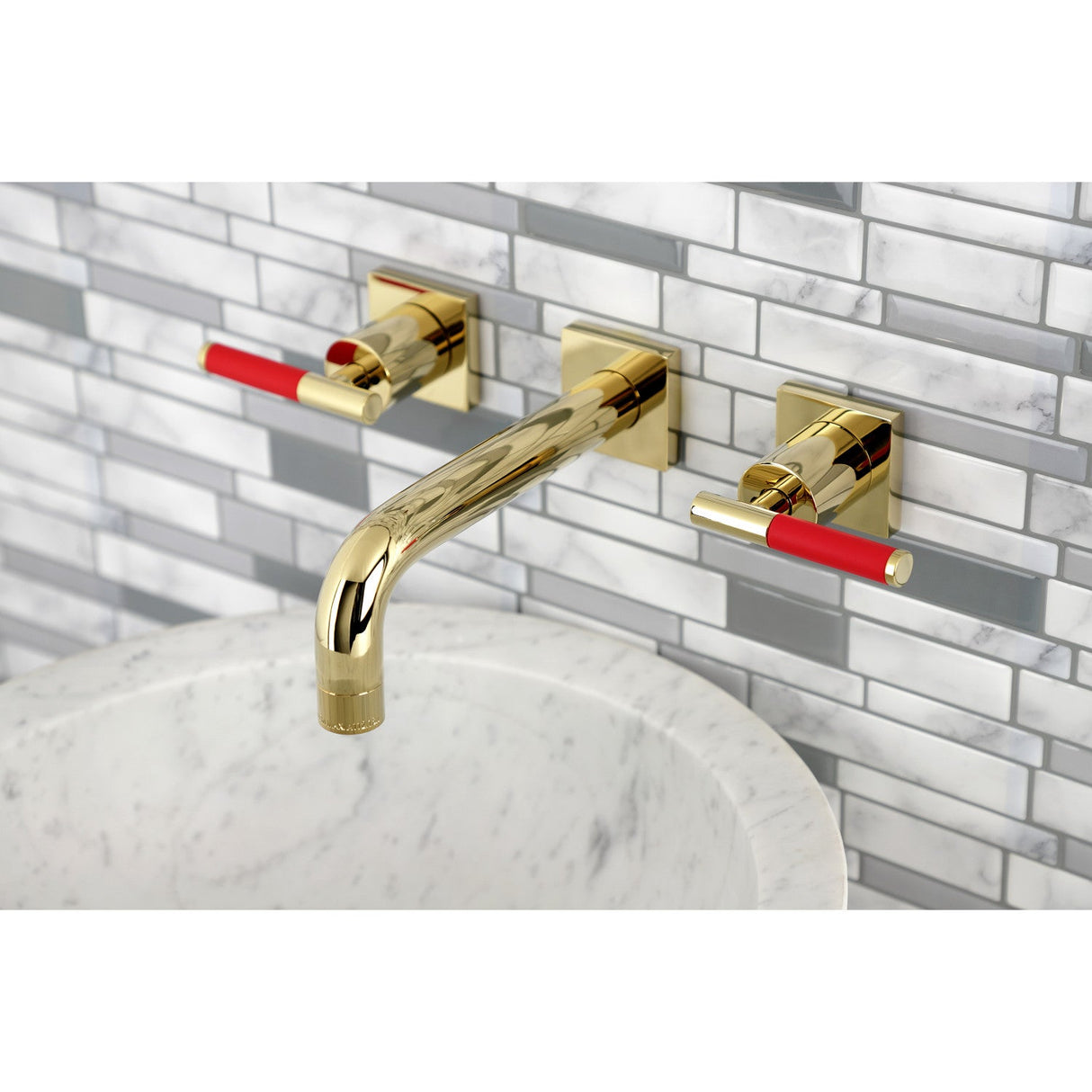 Kaiser KS6122CKL Two-Handle 3-Hole Wall Mount Bathroom Faucet, Polished Brass
