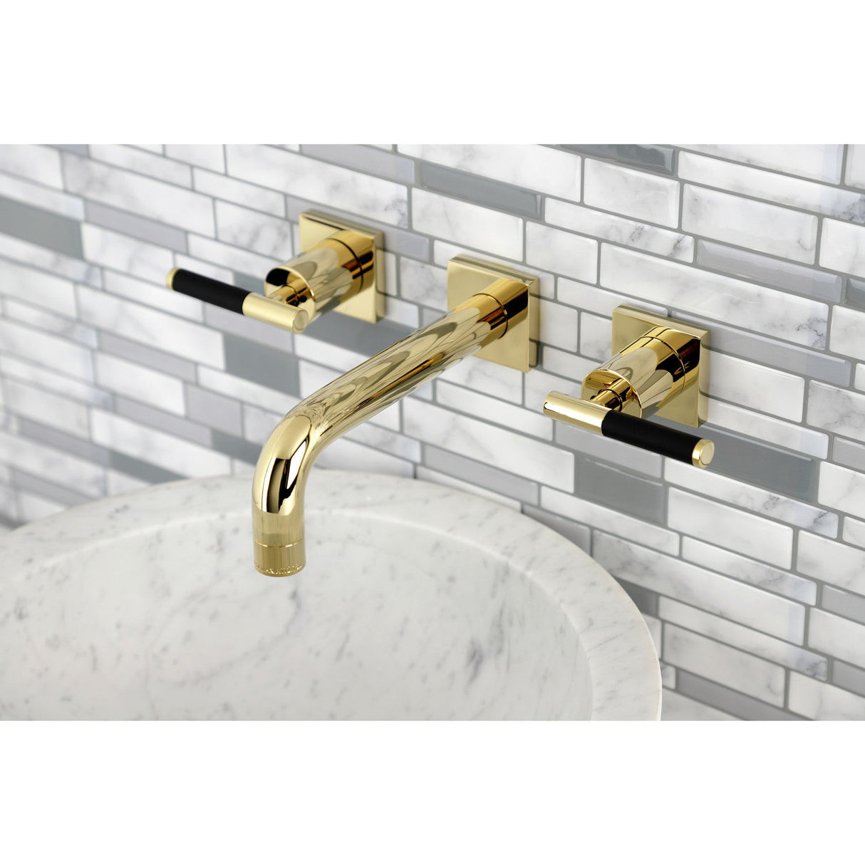 Kaiser KS6122CKL Two-Handle 3-Hole Wall Mount Bathroom Faucet, Polished Brass