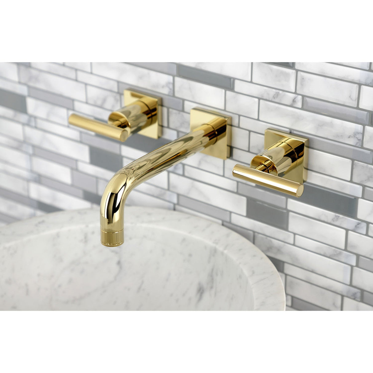 Manhattan KS6122CML Two-Handle 3-Hole Wall Mount Bathroom Faucet, Polished Brass