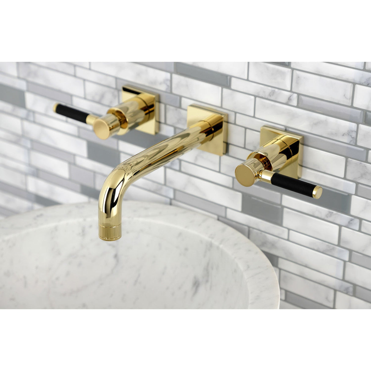 Kaiser KS6122DKL Two-Handle 3-Hole Wall Mount Bathroom Faucet, Polished Brass