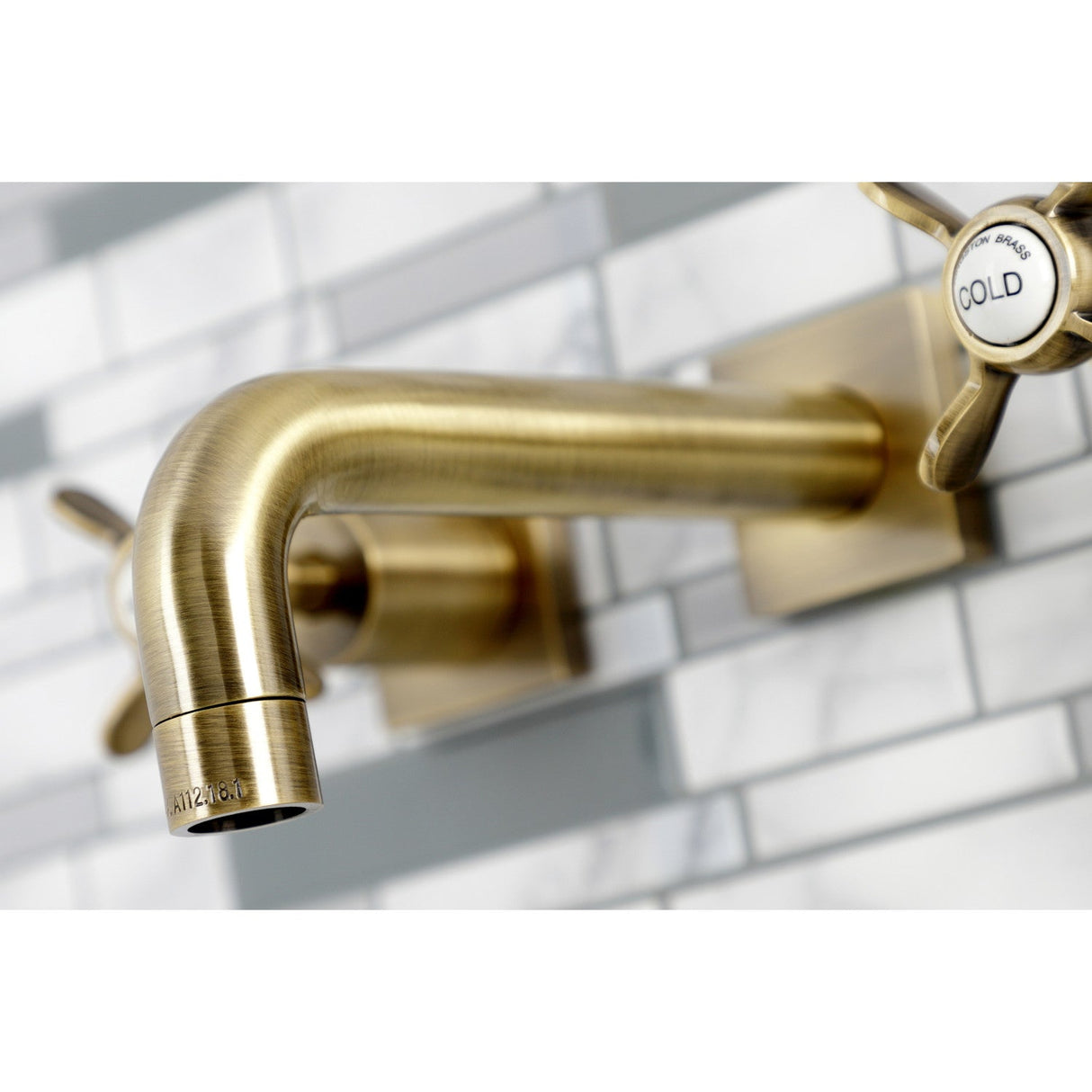 Essex KS6123BEX Two-Handle 3-Hole Wall Mount Bathroom Faucet, Antique Brass