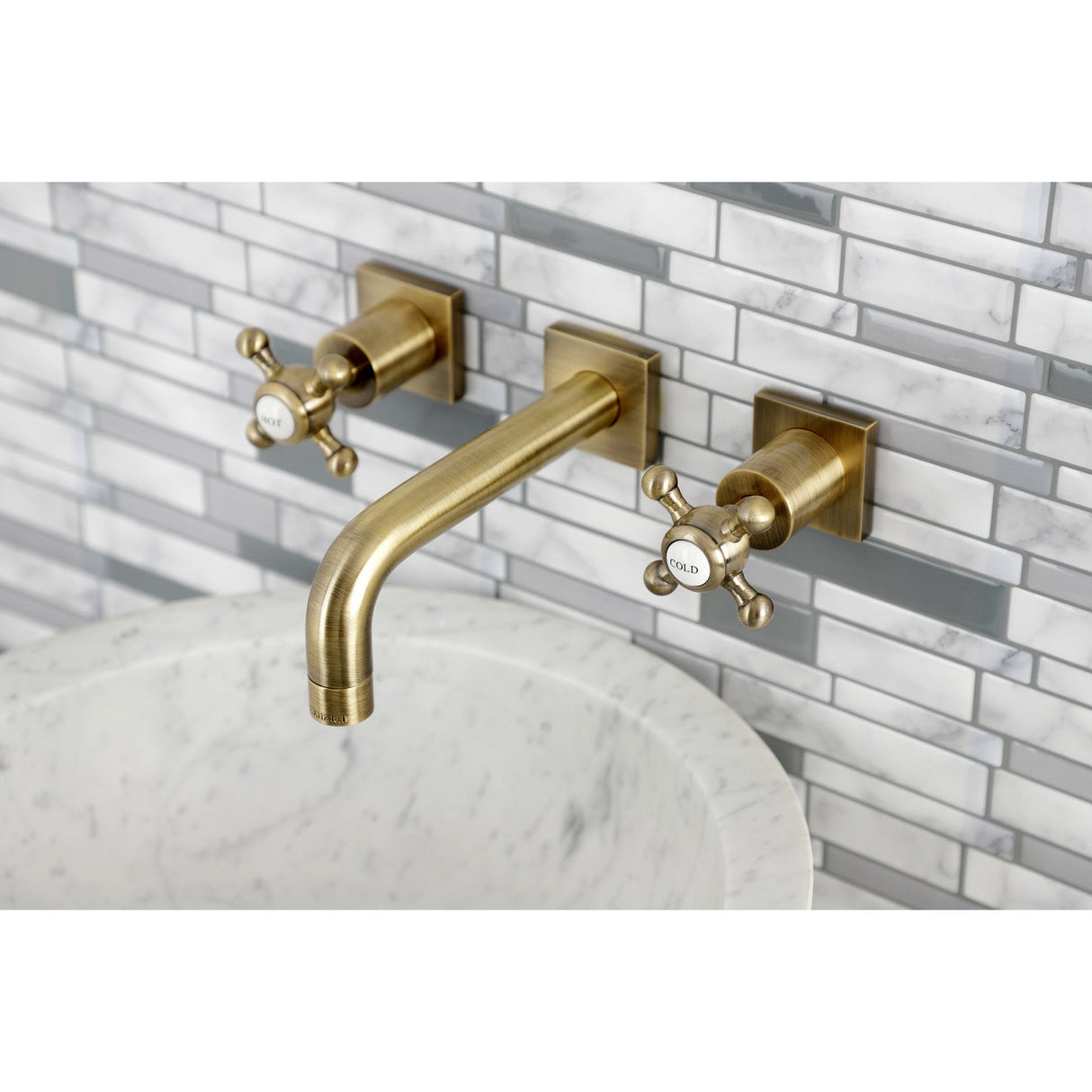 Metropolitan KS6123BX Two-Handle 3-Hole Wall Mount Bathroom Faucet, Antique Brass