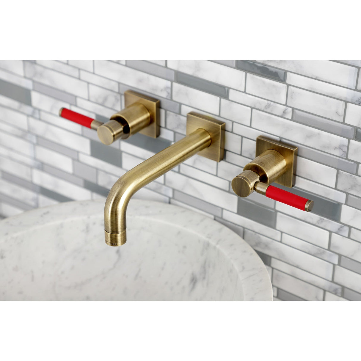 Kaiser KS6123DKL Two-Handle 3-Hole Wall Mount Bathroom Faucet, Antique Brass