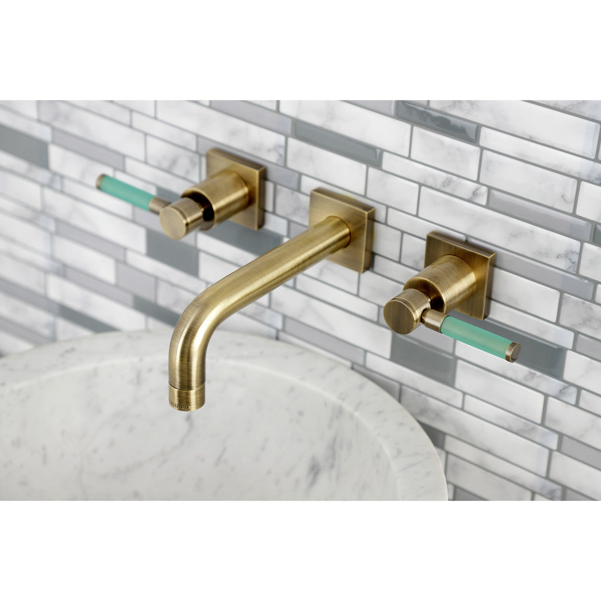 Kaiser KS6123DKL Two-Handle 3-Hole Wall Mount Bathroom Faucet, Antique Brass