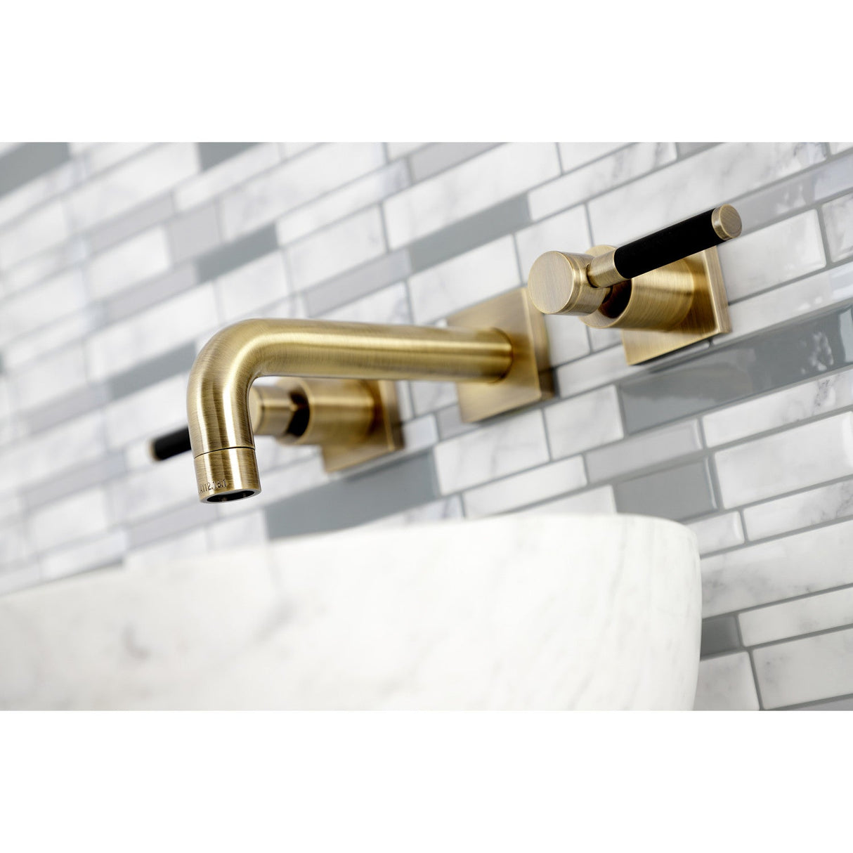 Kaiser KS6123DKL Two-Handle 3-Hole Wall Mount Bathroom Faucet, Antique Brass