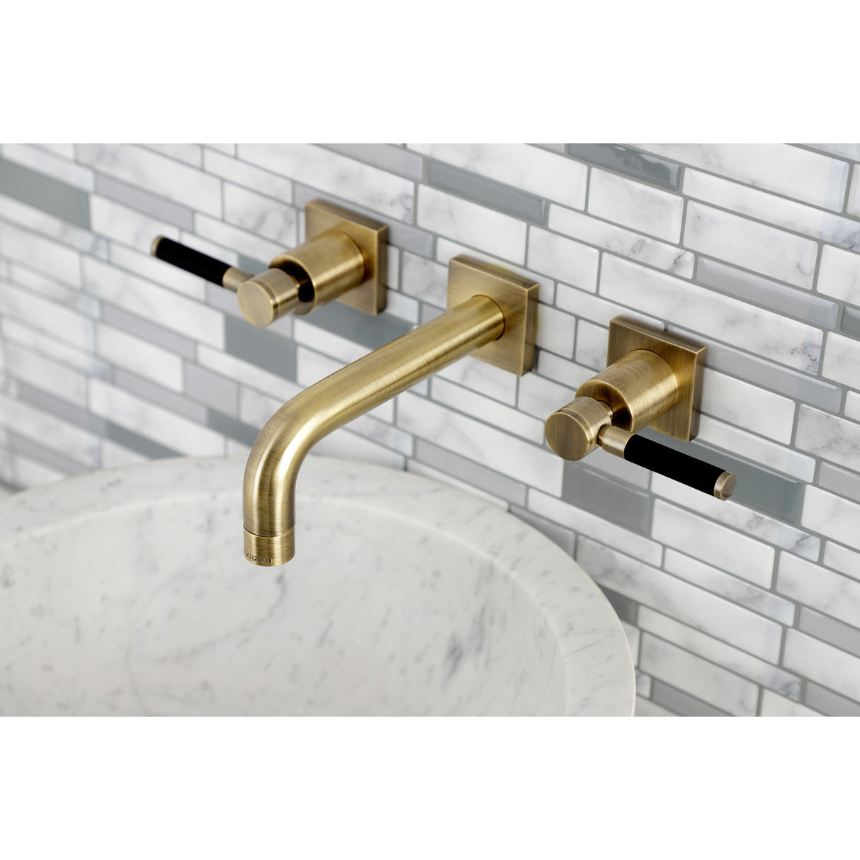 Kaiser KS6123DKL Two-Handle 3-Hole Wall Mount Bathroom Faucet, Antique Brass