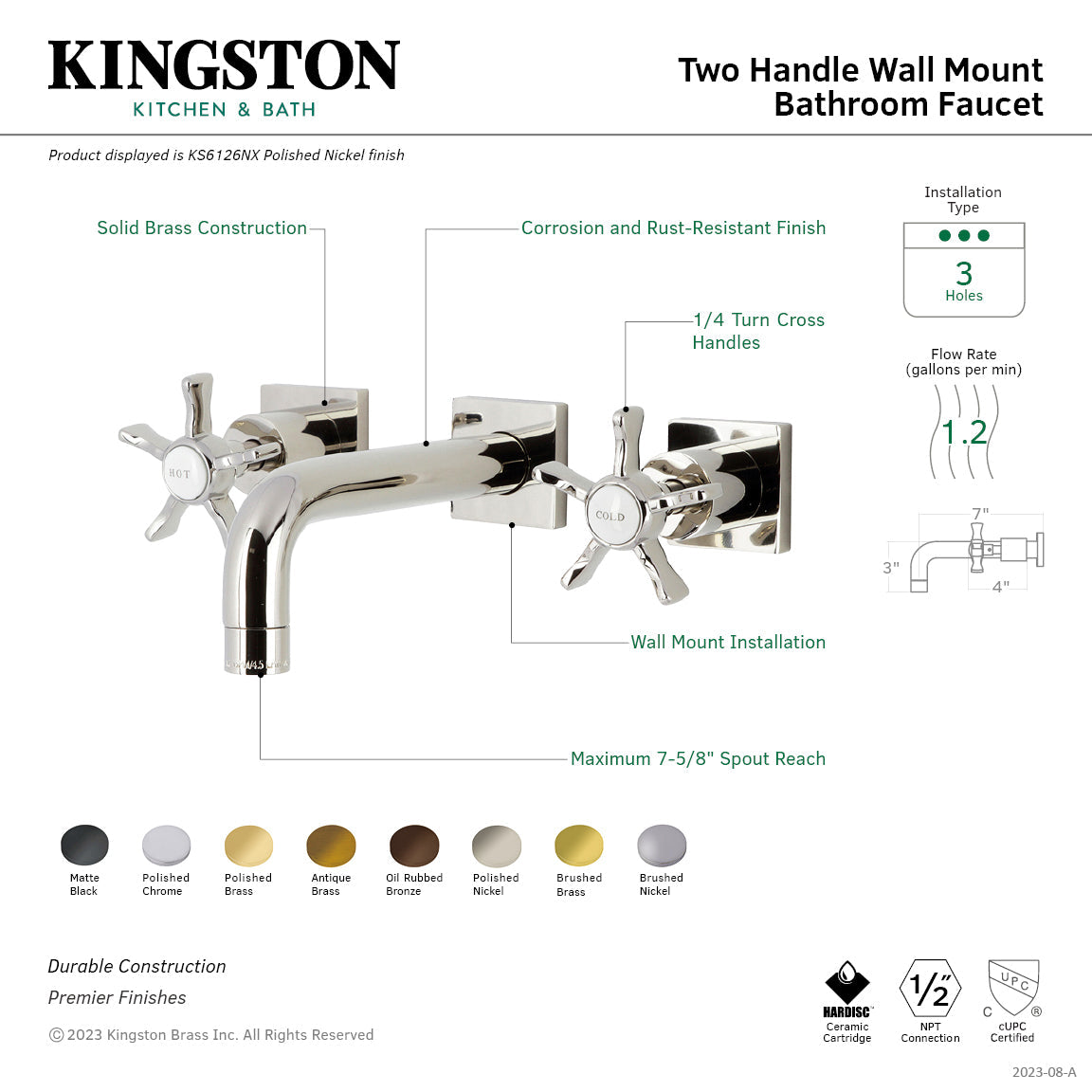 Hamilton KS6123NX Two-Handle 3-Hole Wall Mount Bathroom Faucet, Antique Brass