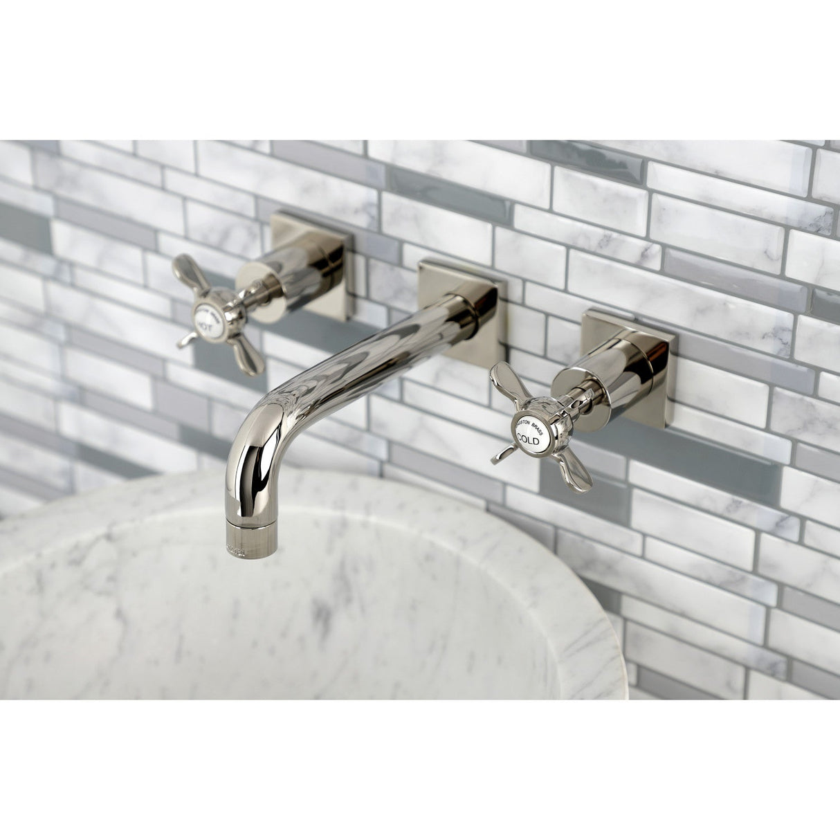 Essex KS6126BEX Two-Handle 3-Hole Wall Mount Bathroom Faucet, Polished Nickel
