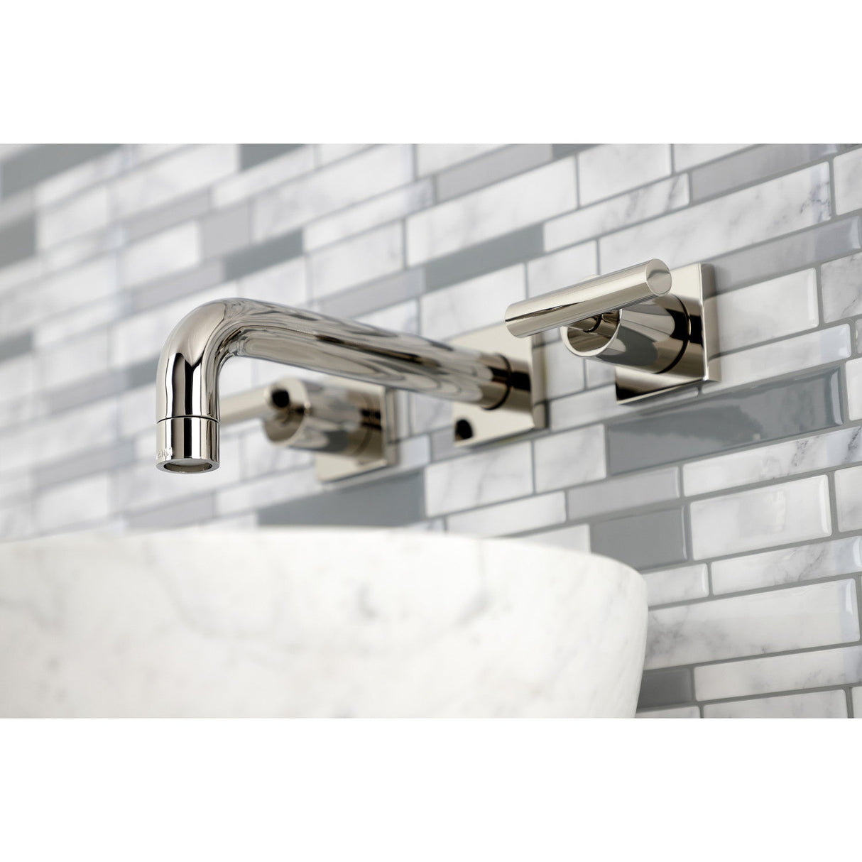 Manhattan KS6126CML Two-Handle 3-Hole Wall Mount Bathroom Faucet, Polished Nickel
